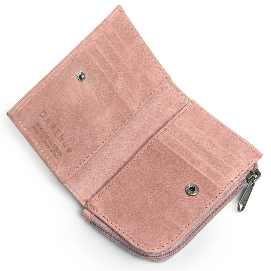 Small Slim Ladies Leather Wallet (8 card slots) - rose pink