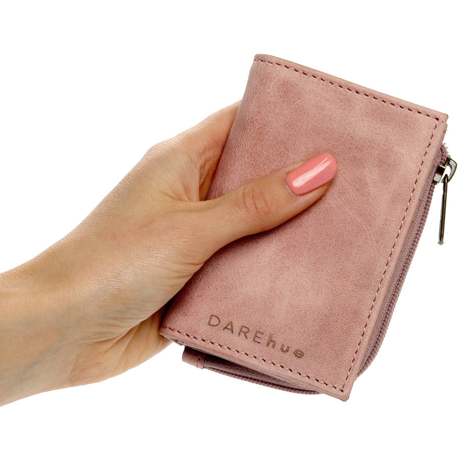 Small Slim Ladies Leather Wallet (8 card slots) - rose pink