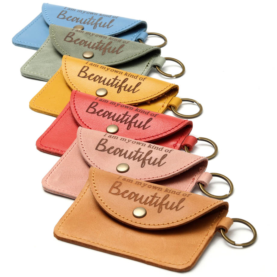 Inspirational Leather Card Holder Keyring | mint green