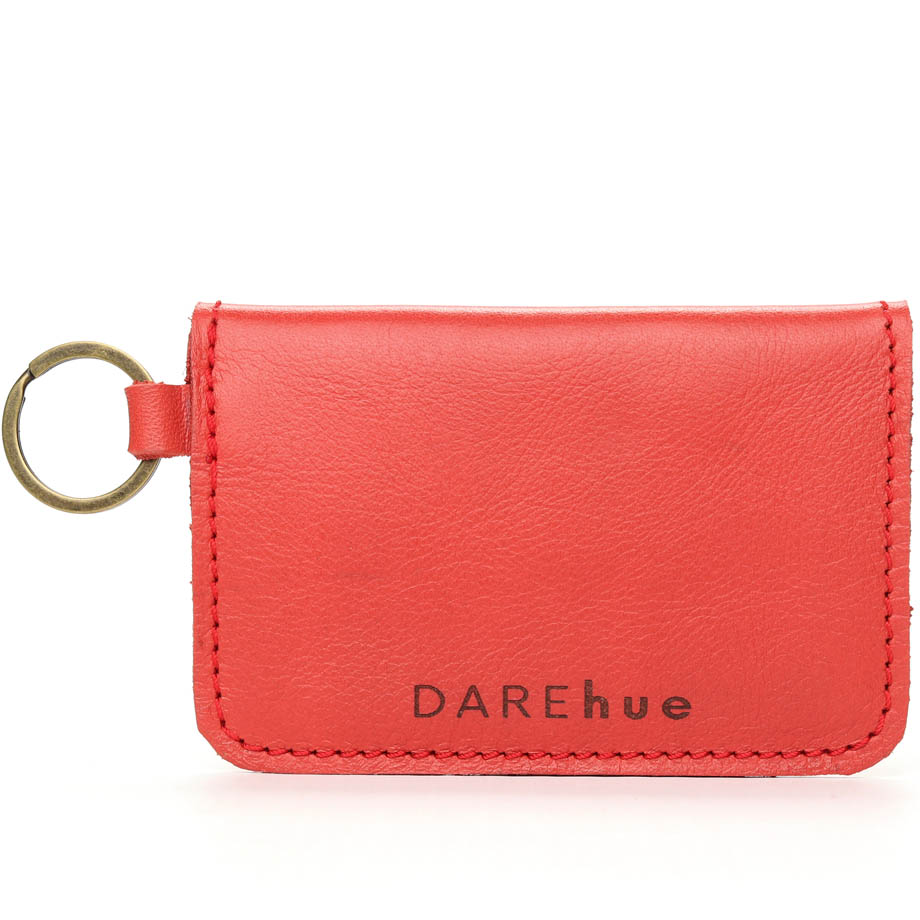 Inspirational Leather Card Holder Keyring | red