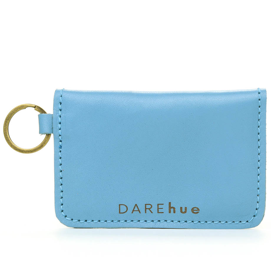 Inspirational Leather Card Holder Keyring | sky blue