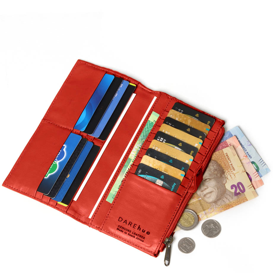 Large Slim Ladies Leather Wallet (17 card slots) | red