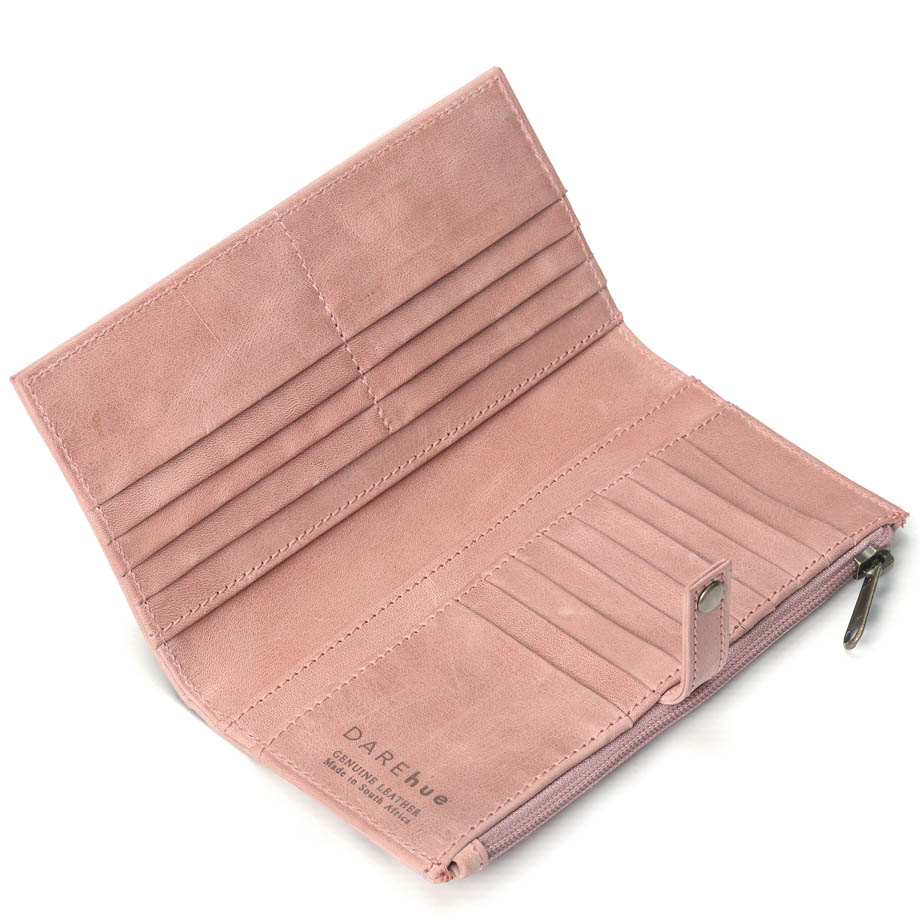 Large Slim Ladies Leather Wallet (17 card slots) | rose pink