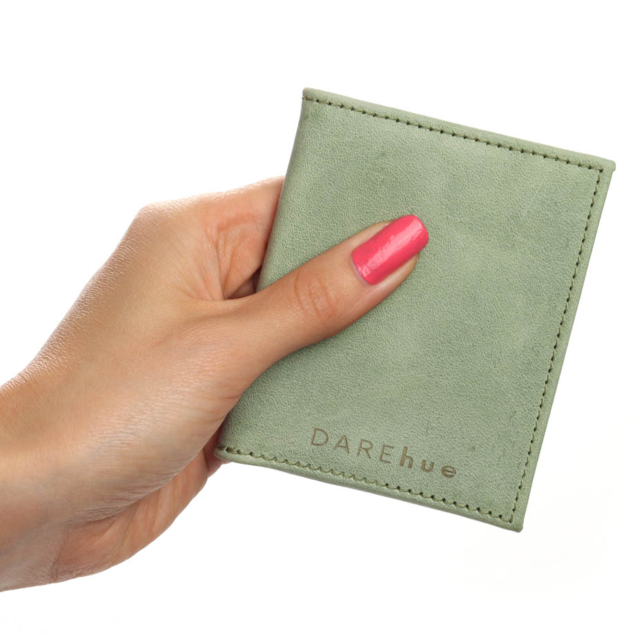 Slim Bifold Card Holder - mint green leather