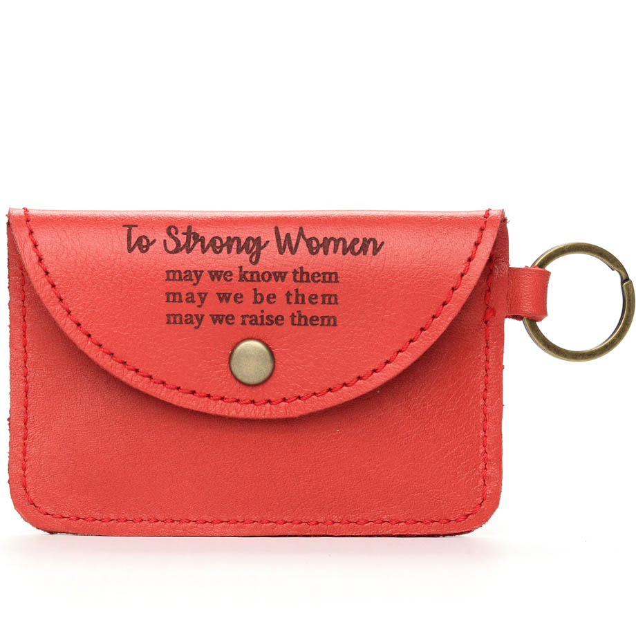 Inspirational Leather Card Holder Keyring | red