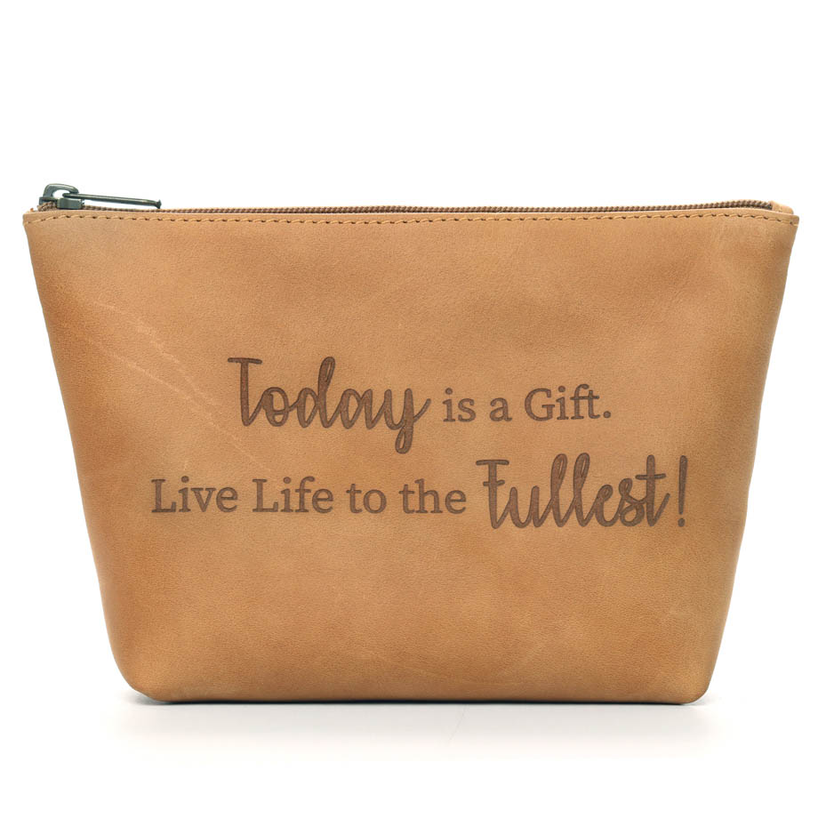 Affirmation Leather Makeup Bag | tan brown