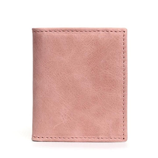 [w-fold-card-1-ros-pink] Slim Leather Bifold Card Holder - rose pink