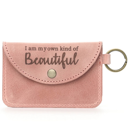 Inspirational Leather Card Holder Keyring | rose pink