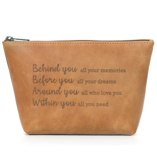 Affirmation Leather Makeup Bag | tan brown